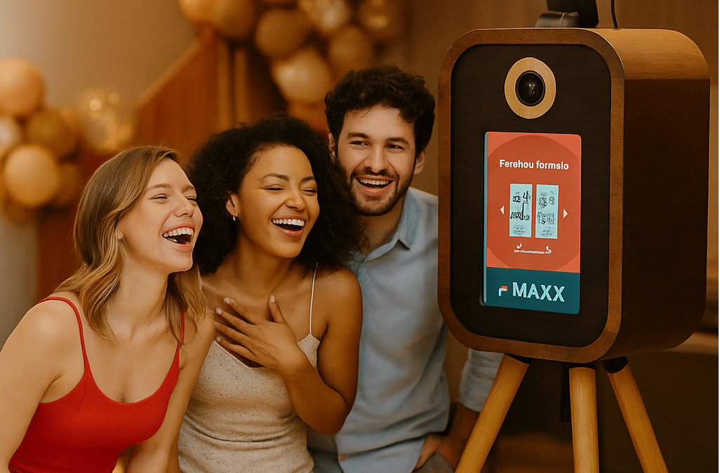 Totem e cabine fotográfica da Maxx Foto Lembrança em evento em Curitiba